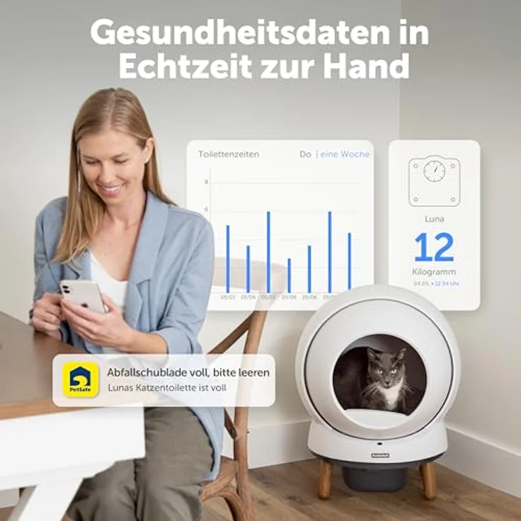 PetSafe ScoopFree SmartSpin Selbstreinigende Katzentoilette – Moderne Geruchskontrolle – App-gesteuert mit Gesundheitsüberwachung – Für Jede Streu geeignet – Bis zu 2 Wochen automatische Reinigung – Bild 4