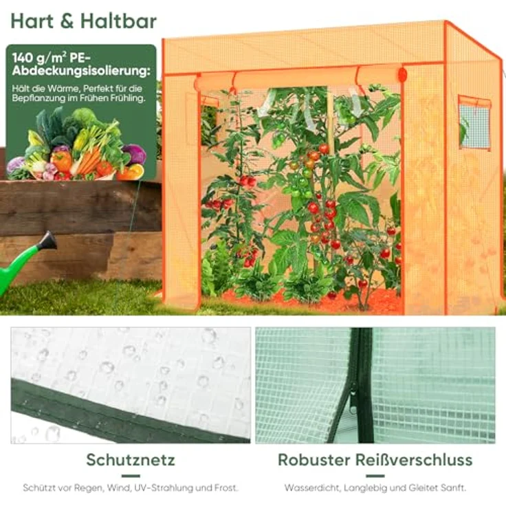 Sekey Tomatengewächshaus 200x170x77 cm, Begehbar, Stabil, Winterfest, UV-beständig, Grün – Bild 4