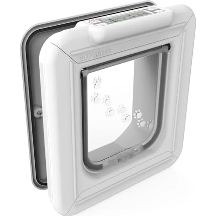 Kerbl Cat Mate® 4-Wege Katzentüre Super Selective, elektronische Katzenklappe mit LCD-Display und Zugangskontrolle für bis zu 9 Katzen, weiß