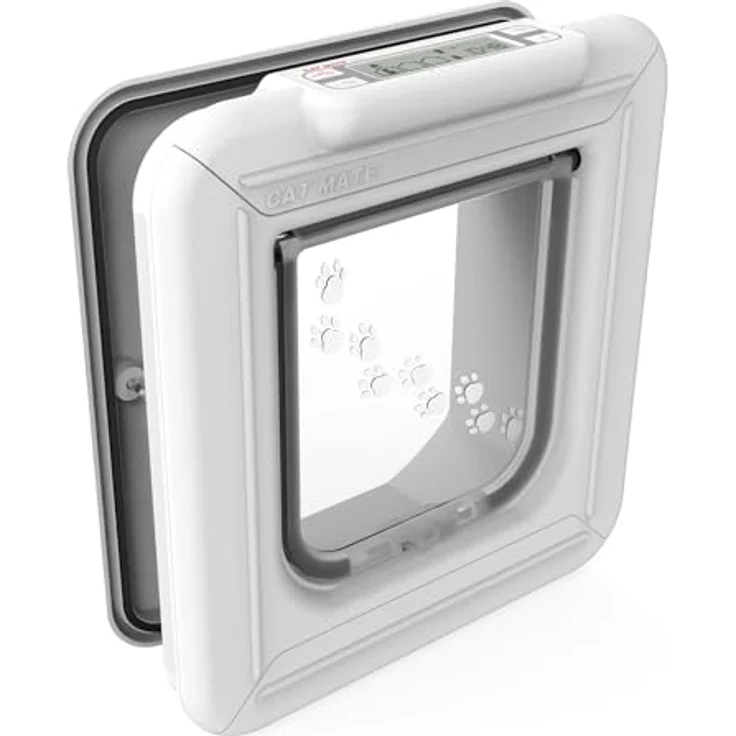 Kerbl Cat Mate® 4-Wege Katzentüre Super Selective, elektronische Katzenklappe mit LCD-Display und Zugangskontrolle für bis zu 9 Katzen, weiß – Bild 1