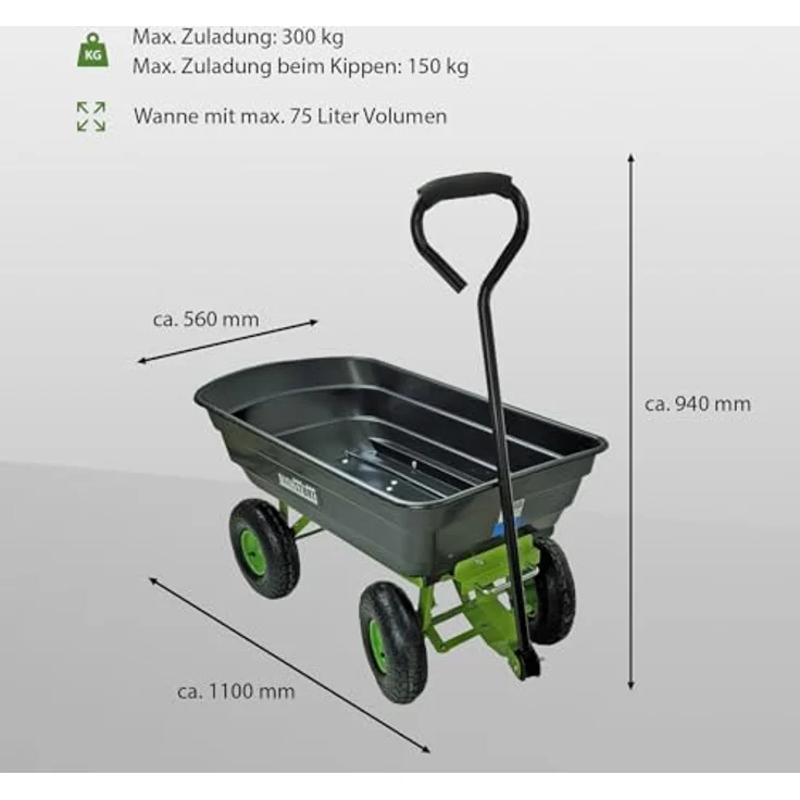 Gartenwagen Kippfunktion Transportwagen Handwagen Bollerwagen Anhänger 300 kg – Bild 3