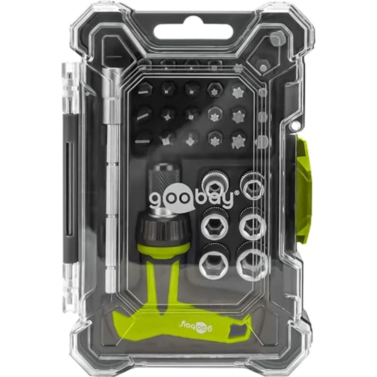 goobay Schraubendreher-Set 30-teilig, T-Griff-Ratsche mit Quick-Release, S2-Stahl-Bits, Stecknüsse und Verlängerung für Montage- und Reparaturarbeiten – Bild 1