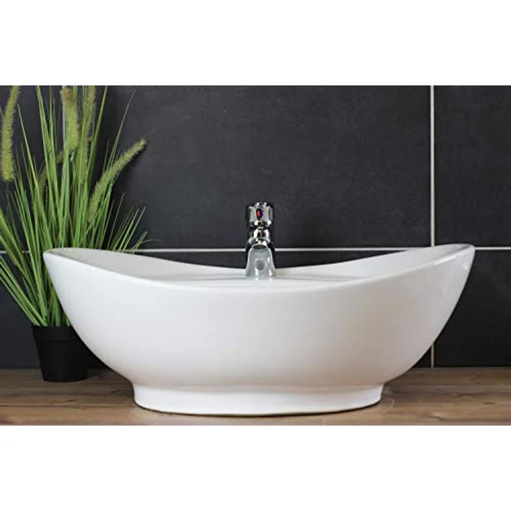 Arnusa Aufsatzwaschbecken 60x40 Oval Weiß aus Sanitärkeramik, für Standard DIN Ablaufgarnituren geeignet - Preisvergleich – Bild 5