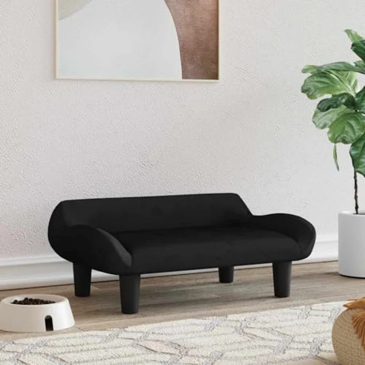 vidaXL Hundekorb Hundesofa Hundebett Schwarz 70x40x24 cm Samt Körbchen für kleine Hunde und Haustiere – Bild 2