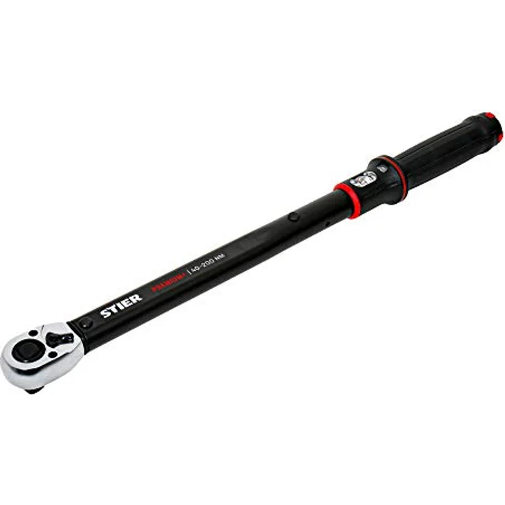 STIER Drehmomentschlüssel Premium+, Umschaltknarre mit 1/2 Zoll Aufnahme, Anzugsmoment: 40-200 Nm, Links- und Rechtsanzug, Sichtfenster für Drehmomenteinstellung am Griff – Bild 1