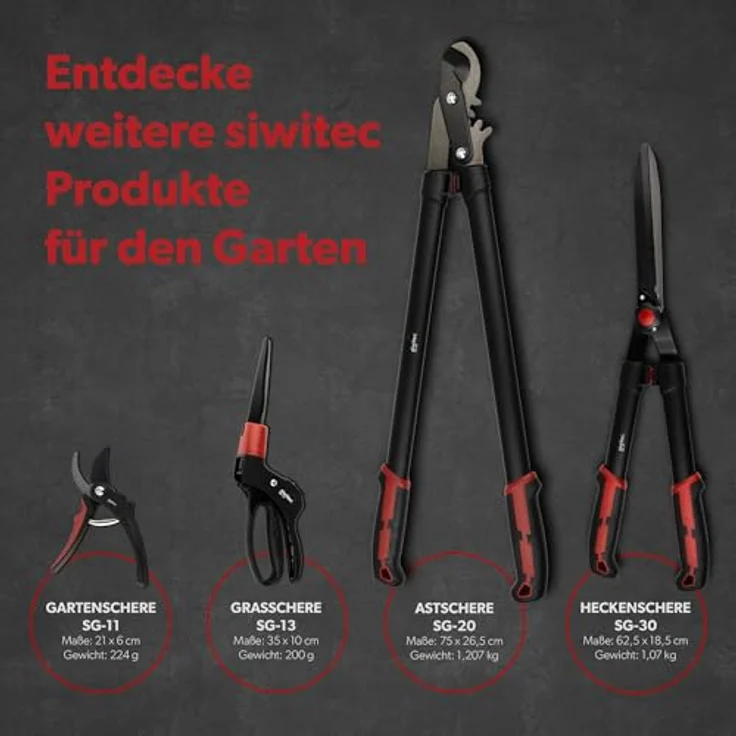 siwitec Teleskop-Amboss-Astschere SG-23, Getriebeastschere mit ergonomischem Griff, 66-92 cm, schwarz-rot – Bild 7