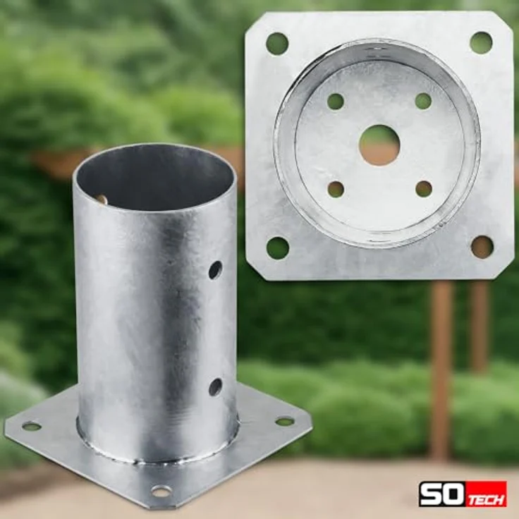SO-TECH® Pfostenträger für Rundholz, zum Aufschrauben, feuerverzinkter Stahl, Höhe 152 mm, Durchmesser 80 mm, inkl. 4 Schrauben – Bild 4
