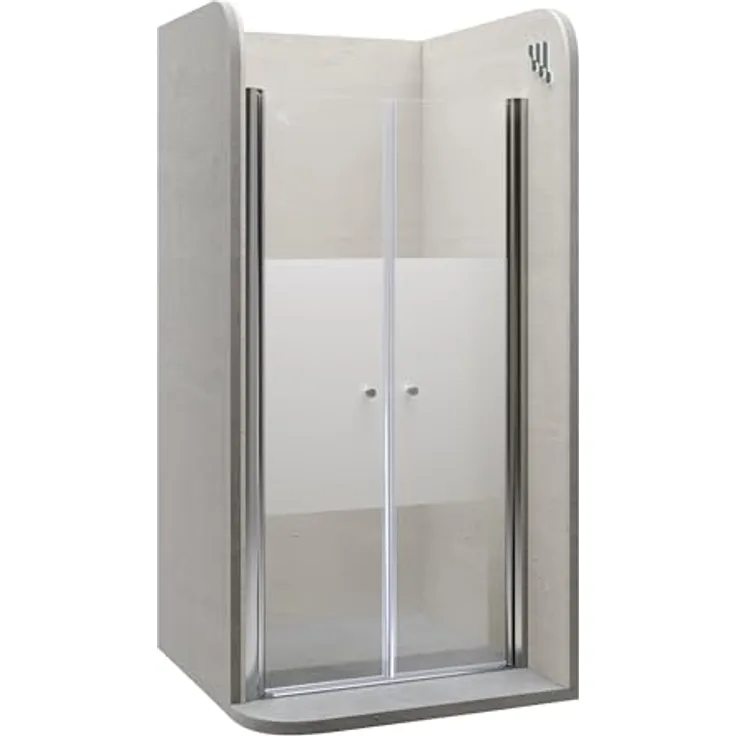 i-flair Duschtür 100-104 cm, Höhe 195 cm, teilsatiniertes 6 mm ESG Sicherheitsglas mit doppelter Pendeltür und magnetischer Dichtung