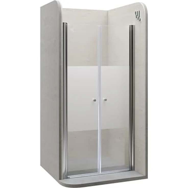 i-flair Duschtür 100-104 cm, Höhe 195 cm, teilsatiniertes 6 mm ESG Sicherheitsglas mit doppelter Pendeltür und magnetischer Dichtung – Bild 1