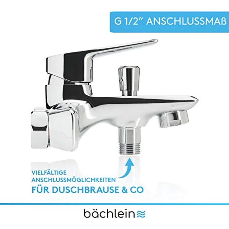 Bächlein Universal Badewannenarmatur Orlias, Einhand-Wannenbatterie in Chrom, Komplettset mit Zubehör, inklusive Neoperl Luftsprudler und einfacher Montage – Bild 3