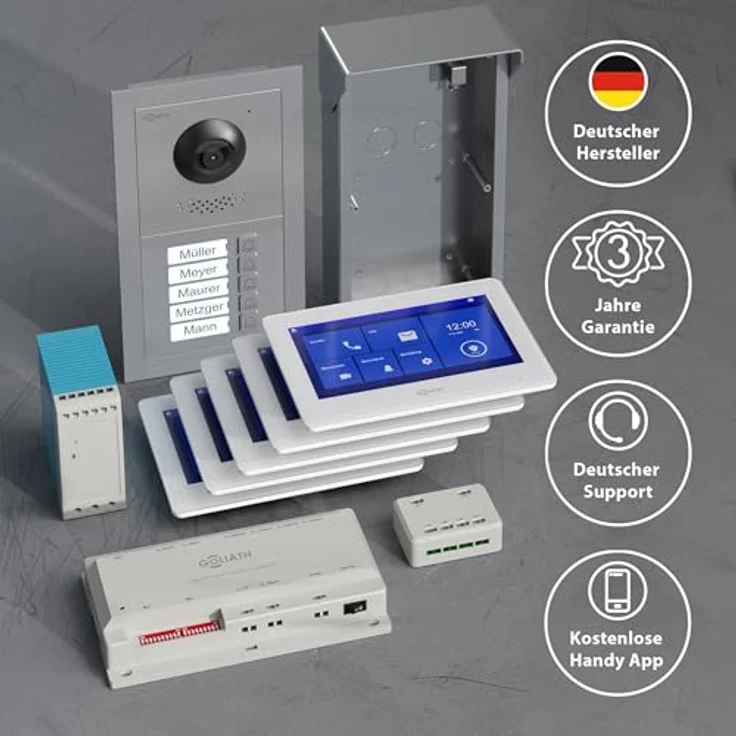 Goliath Intercom Goliath Basic-Line 2-Draht Video-Türsprechanlage mit 7 Zoll HD Monitor, Kamera und App-Funktion für 5-Familienhäuser, Weiß/Scharz – Bild 7
