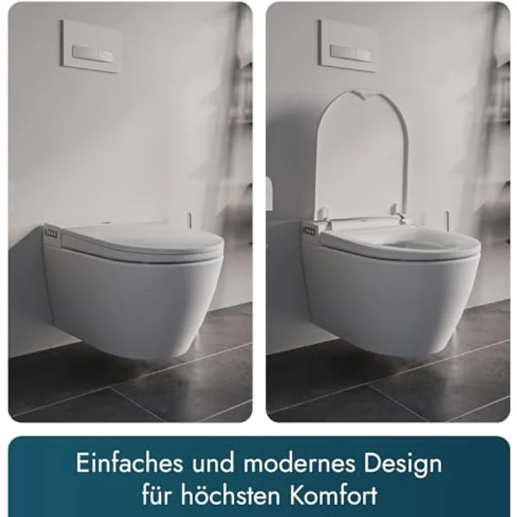 BERNSTEIN Dusch-WC 540 PRO, Spülrandloses Hänge-WC mit Bidet-Funktion, Sitzheizung und Sterilisator, Weiß – Komplettanlage mit Fernbedienung und Soft-Close Deckel – Bild 2