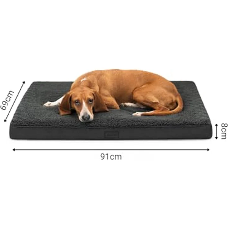 lionto Hundebett orthopädisch, 91x69x8 cm, robuster Plüschbezug, abnehmbar & waschbar, wasserabweisend, schwarz, geeignet für kleine & große Hunde + Katzen – Bild 5