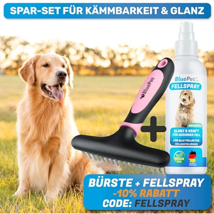BluePet GlanzTanz Fellentwirrer Entfilzer für Langhaar Hunde und Katzen - Hochwertiger Hundestriegel mit zwei Reihen Pins - Löst Knoten & Verfilzungen - Glättet & Entwirrt das Deckhaar (Rosa) – Bild 5