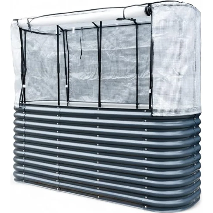 osoltus Hochbeet Garten Balkon mit integriertem Gewächshaus 195 x 60 x 170cm, anthrazit, stahlverzinktes & pulverbeschichtetes Metall, witterungsbeständig, inkl. Edelstahlschrauben, Schädlingsschutz