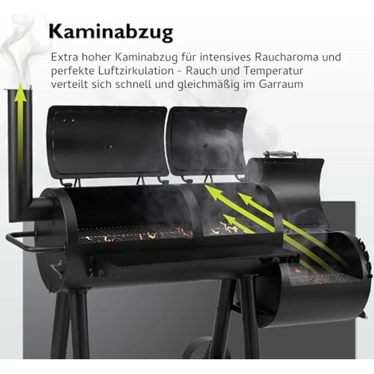 Tepro Indianapolis Massiv Smoker Holzkohlegrill Garten Terrasse BBQ Luftzufuhr regelbar schwarz, 153 x 184 x 88 cm, Grillfläche 97,5 x 44 cm – Bild 7