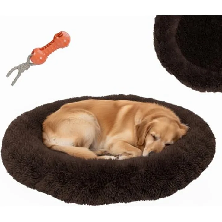 BENNO® Hundebett BALU, Donutform, 70x70x16 cm, braun, waschbar, rutschfest, inkl. Kauknochen