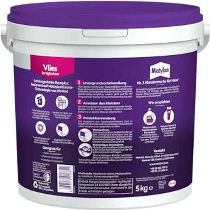 Metylan Vlies Fertigkleister, feuchtigkeitsbeständiger Tapetenkleister für Vliestapeten, gebrauchsfertig, beige, 1x5kg (bis 27m²) – Bild 2