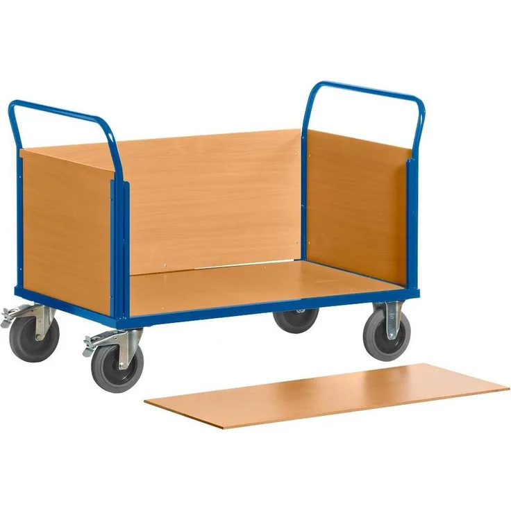 Rollcart Transportwagen 02-6107, blauer Transportwagen mit 600 kg Tragkraft, MDF und verzinktem Stahlblech, pulverbeschichtet
