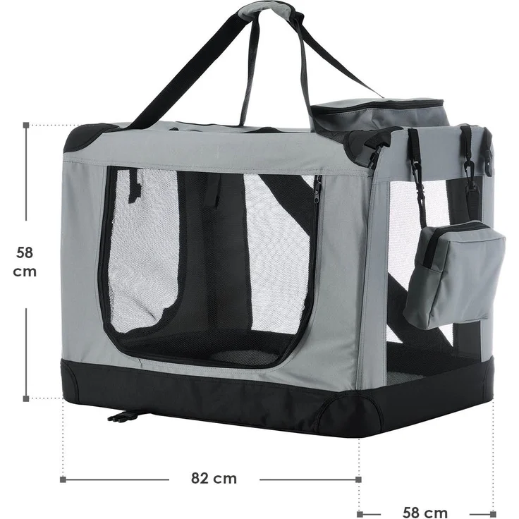 Juskys Hundetransportbox Lassie XL (grau) faltbar - 58 x 82 x 58 cm - Hundebox mit Decke, Tasche & Griffen – Stoff Autotransportbox für Hunde – Bild 9