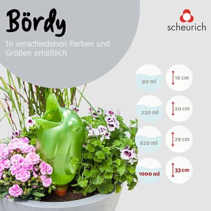 Scheurich Bördy XXL, Waterreserve Wasserspender aus Kunststoff und Tonkegel, Green Pearl, 33 cm hoch, 1,0 l Vol. Bewässerungszubehör – Bild 4