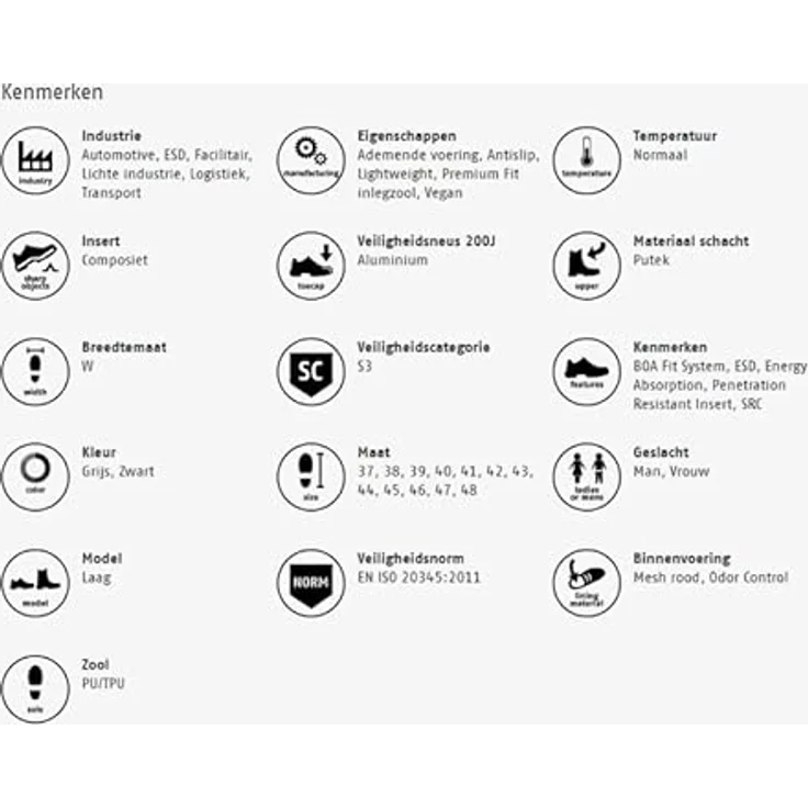 Bata SUMM SEVEN, Sicherheitshalbschuh S3 mit BOA® Fit System und Aluminium-Zehenschutzkappe, Gr. 44, veganes PUTek®-Textil, rutschfeste PU/TPU-Sohle, ESD-zugelassen – Bild 2