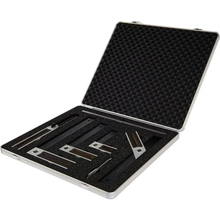 Ulmia Präzisions-Winkel-Set Black Edition inkl. Koffer, ALU-Line Serie, Räuchereiche Einlagen, Stahl-Lineal und Druckminenbleistift – Bild 1