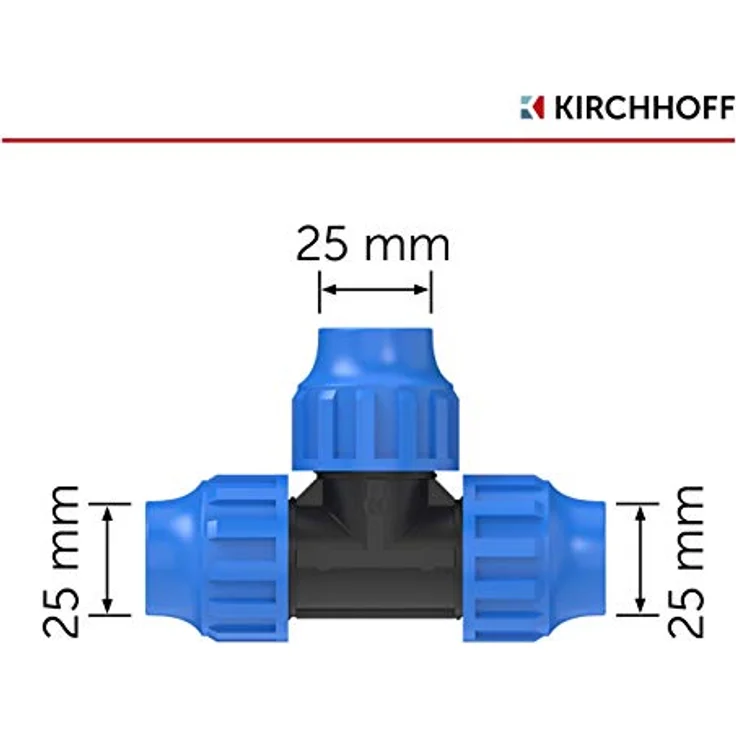 Kirchhoff T-Stück | Kunststoff | 25 x 25 x 25 mm | für HDPE Rohr | 3X 5X Fittinge | DVGW geprüft | Trinkwasserqualität | Made in EU, schwarz, 25 mm – Bild 2