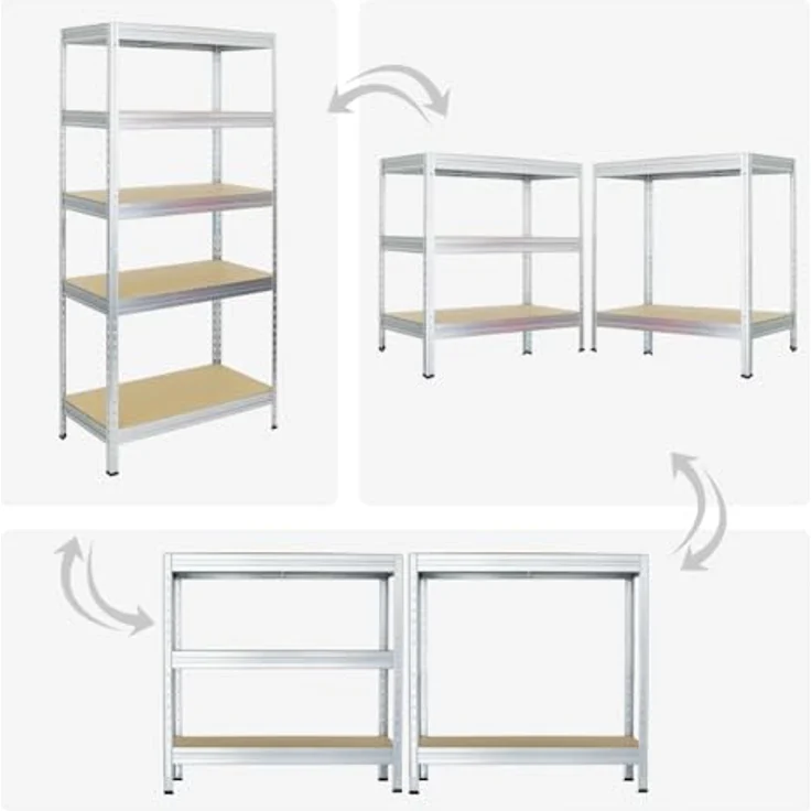 Proregal Schwerlastregal Rivet, 180 x 90 x 45 cm, 5 verstellbare Böden, Traglast 250 kg pro Boden, verzinkter Stahl – Bild 6