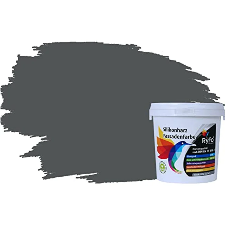 RyFo Colors Silikonharz Fassadenfarbe Lotuseffekt Trend Verkehrsgrau 1l - bunte Fassadenfarbe, weitere Grau Farbtöne und Größen erhältlich, Deckkraft Klasse 1 – Bild 2