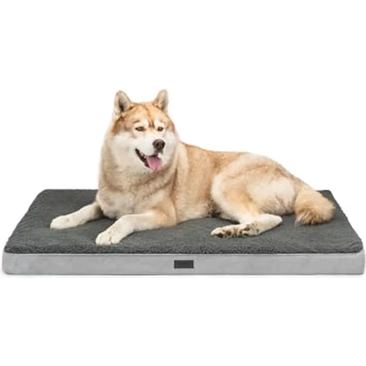 lionto Hundebett orthopädisch, 112x81x8 cm, robustes Hundekissen aus weichem Plüsch, abnehmbarer & waschbarer Bezug, wasserabweisend, grau – Bild 1