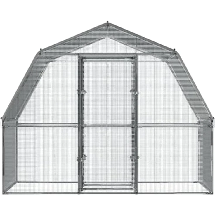 vidaXL Hühnerkäfig 2 Stk., Hühnerstall mit Wasserfestes Dach Tür, Freilaufgehege für Hühner Kleintiere, Hühnerhaus Kleintierstall, Silbern Verzinkter Stahl – Bild 4