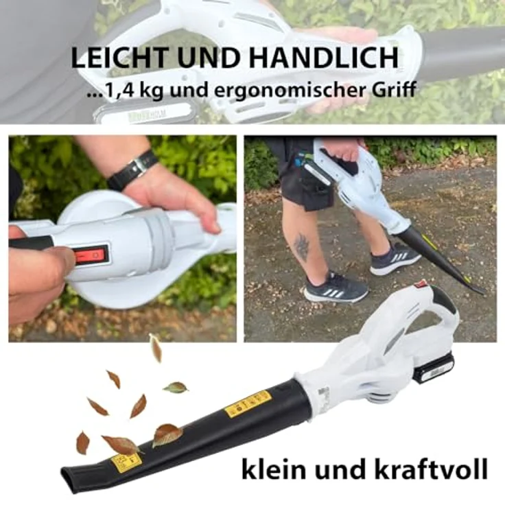 TRUTZHOLM Akku Laubbläser 20V, kabellos, mit 2000mAh Akku und Ladegerät, 40Min Laufzeit, ergonomischer Griff – Bild 4