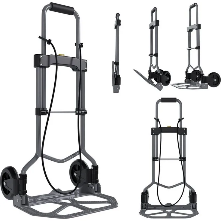 TroniTechnik Sackkarre Transportkarre Handkarre Handwagen, klappbar bis 60kg Tragfähigkeit, rutschfeste Transportfläche, BxTxH 38x37x96cm, mit Spanngummiseil für sicheren Transport, faltbar, Transportkarre, mit Schaumstoff