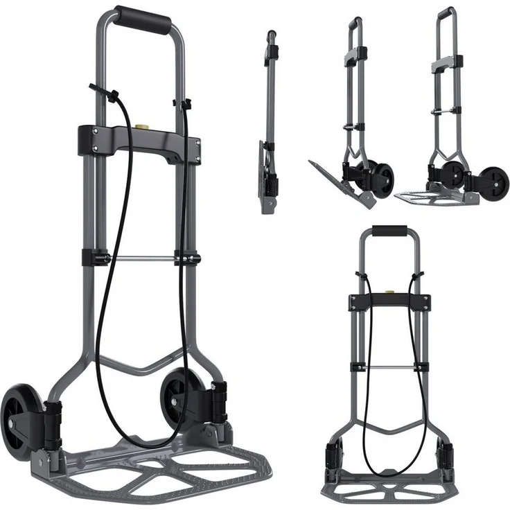 TroniTechnik Sackkarre Transportkarre Handkarre Handwagen, klappbar bis 60kg Tragfähigkeit, rutschfeste Transportfläche, BxTxH 38x37x96cm, mit Spanngummiseil für sicheren Transport, faltbar, Transportkarre, mit Schaumstoff – Bild 1