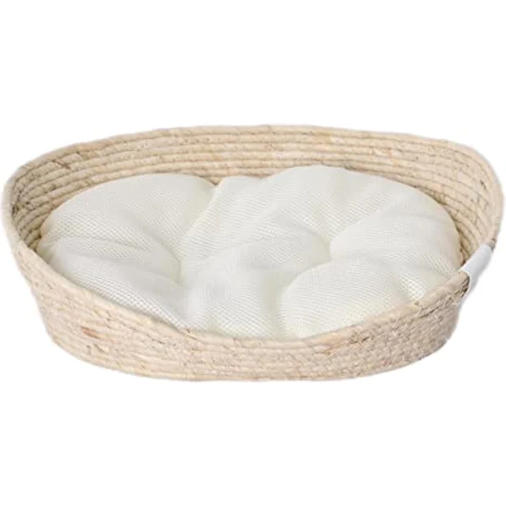 Dehner Premium Lovely Kuschelbett Tiefer Schlaf, 54 x 43 x 18 cm, Naturmaterial/Plüsch, weiß/beige – Bild 1