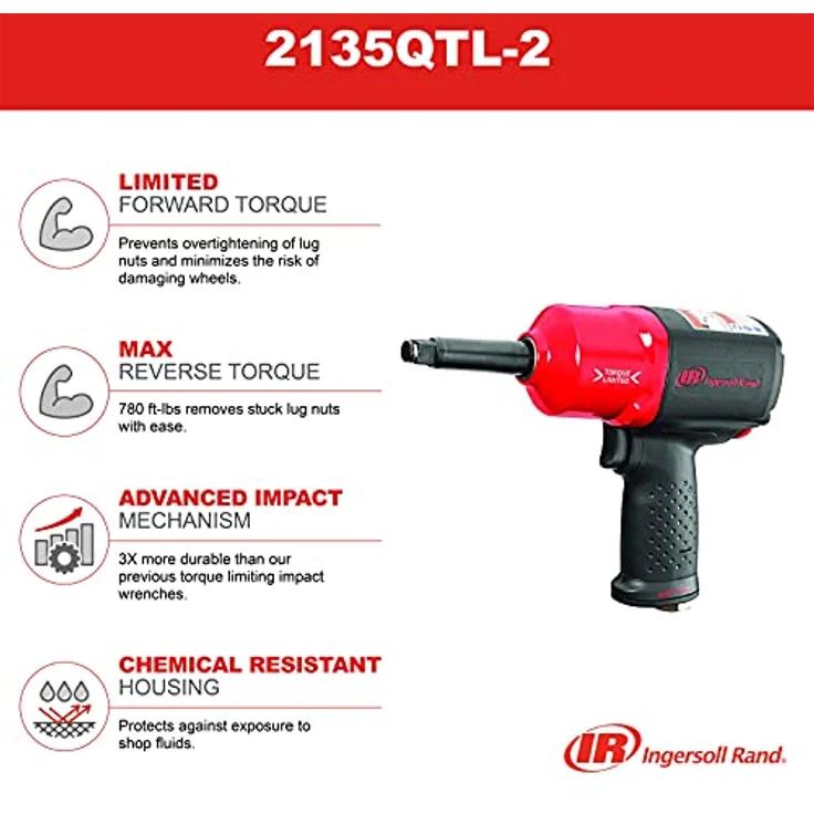 Ingersoll-Rand Druckluft Schlagschrauber 2135QTL-2, Drehmomentbegrenzer, Vierkant Werkzeug 1/2 Zoll im Koffer, Aluminium Verbundgehäuse, schwarz – Bild 4