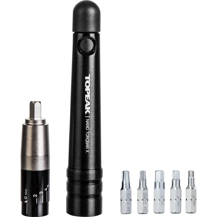 Topeak Nano TorqBar X, Drehmomentschlüssel mit einstellbarem Drehmomentbereich von 2 bis 6 Nm, inkl. 5 Bits und Transportcase