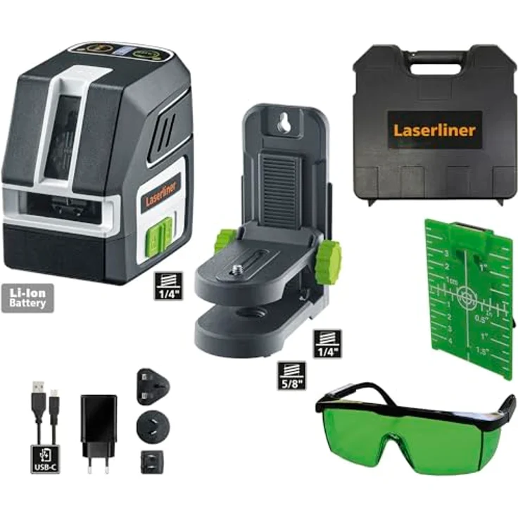 LASERLINER Kreuzlinien-Laser PocketCross-Laser 2G, Set mit grünem Laserkreuz, Lasersichtbrille und Magnet-Halterung – Bild 2
