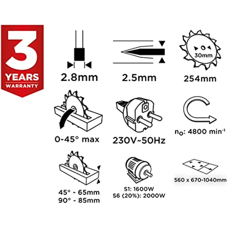 Graphite Tischkreissäge 59G823, 1600 W, klappbarer Aluminiumtisch, 254/30 mm Blatt, Neigungsverstellung 0-45 Grad – Bild 2