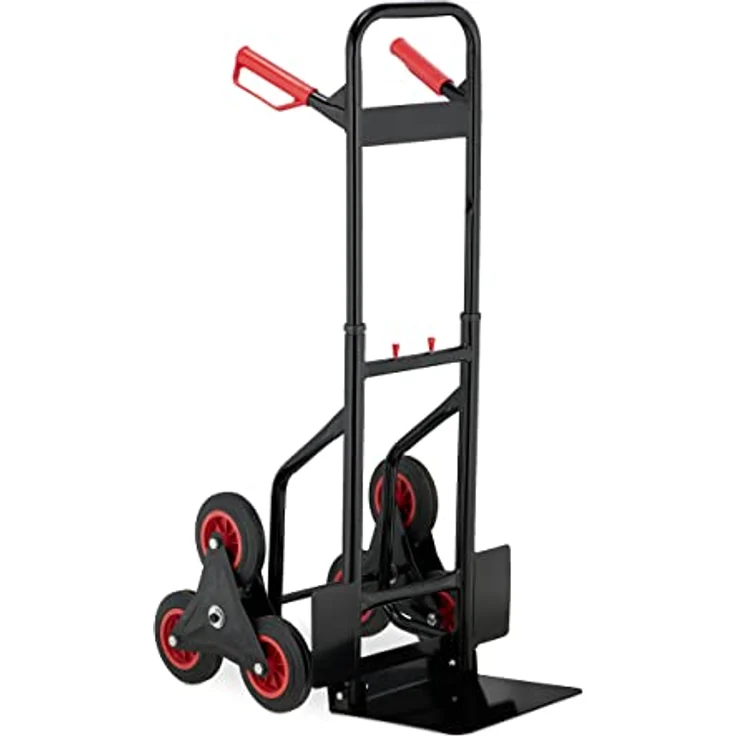 Relaxdays Sackkarre Treppensteiger, klappbare Transportkarre, bis 200 kg, Vollgummireifen, höhenverstellbar, schwarz/rot – Bild 1