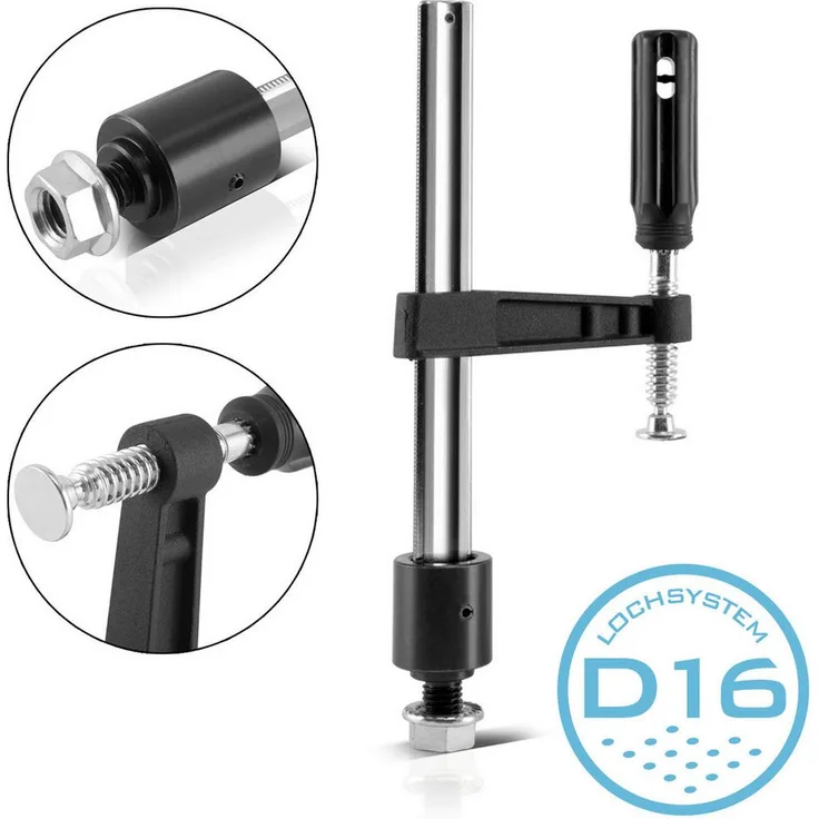STAHLWERK Spannzwinge 80 x 200 mm, für Schweißtische, mit Fixierbolzen, Anschlag und Sicherungsschraube, vernickelter Stahl