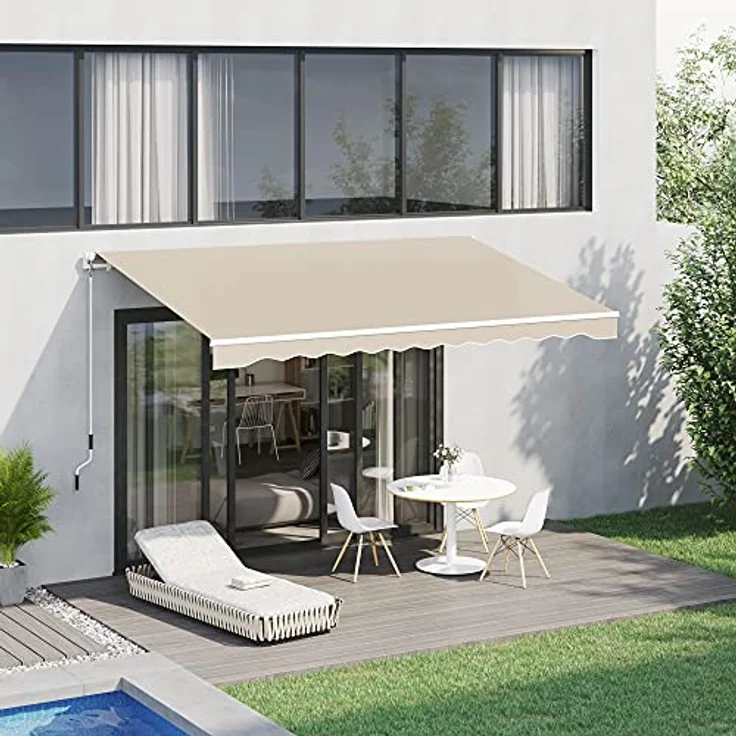 Outsunny manuelle Gelenkarmmarkise Markise 4m mit Handkurbel Balkonmarkise Sonnenschutz Wandmontage Balkon Alu Weiß+Beige 395 x 245 cm – Bild 2