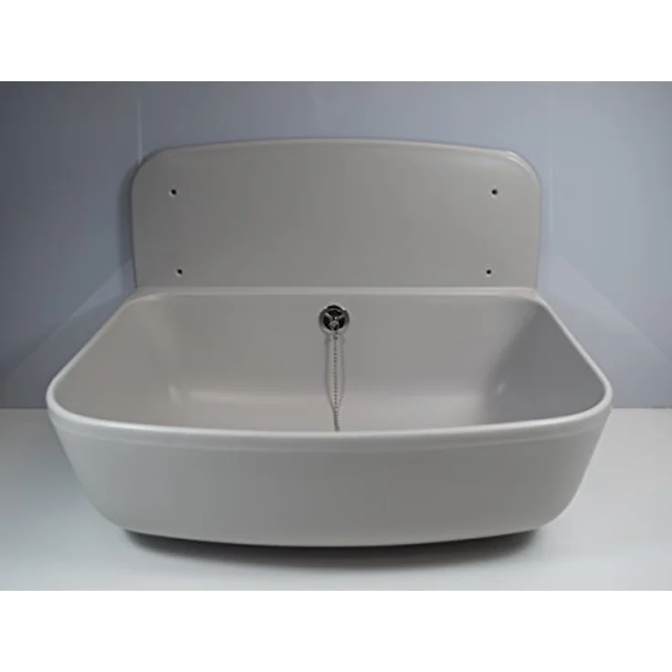 Sanit Eisenberg Waschbecken Ausgussbecken SANIT 60001, 495x345mm, grau, mit Überlauf und Spritzschutzrückwand – Bild 4