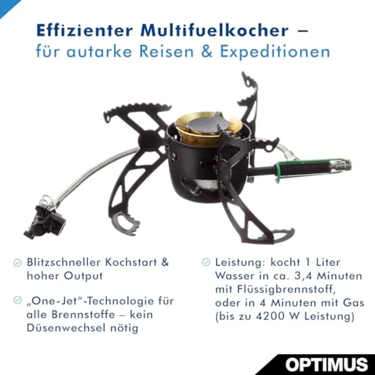 Optimus Polaris Optifuel, Mehrstoff-Campingkocher mit 3300 Watt Gasleistung, inkl. Aluminiumpumpe und Windschutz – Bild 2