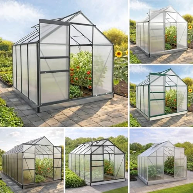 BRAST Gewächshaus Aluminium mit Fundament, 250x190x195cm, grau, TÜV geprüft, 6mm Hohlkammerplatten, rostfrei, wetterfest, temperaturbeständig – Bild 1