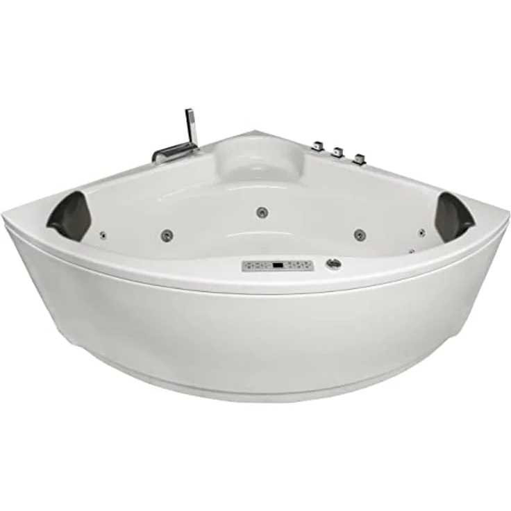 Basera® Whirlpool-Badewanne PREMIUM Indoor Eck-Whirlpool Badewanne Futuna 140 x 140 cm, Weiß, mit 21 Massagedüsen, Heizung, Ozongenerator – Bild 2