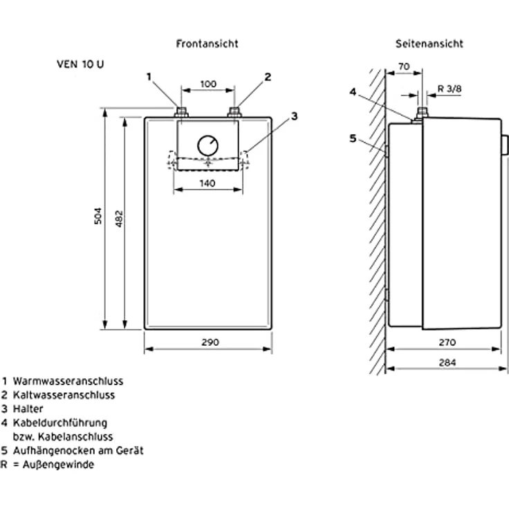 Vaillant eloSTOR VEN 10/7-5 U plus, 10 Liter Untertisch Warmwasserspeicher, Niederdruck, stufenloser Temperaturregler, 230 V, energiesparend – Bild 5