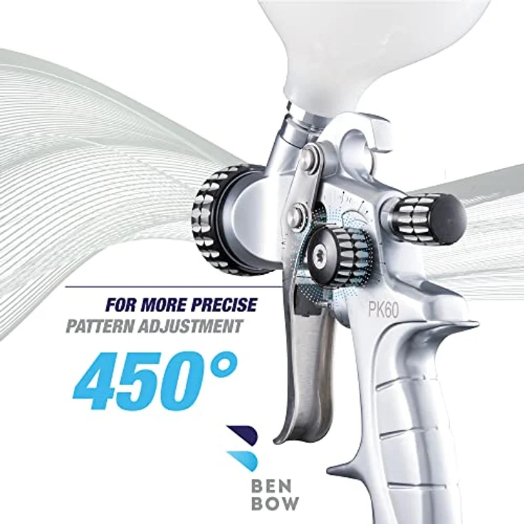 BenBow Lackierpistole PK60 HVLP 1,4 mm Düse + 600 ml Fließbecher - ideal für Autolackierung, DIY-Projekte - hochwertige Sprühqualität - Druckluft-Spritzpistole – Bild 5
