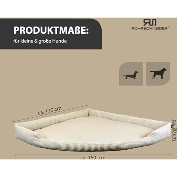 Rohrschneider Tierbett XXL Eck-Hundebett für große Hunde aus Cordstoff, Hundekissen – Bild 3